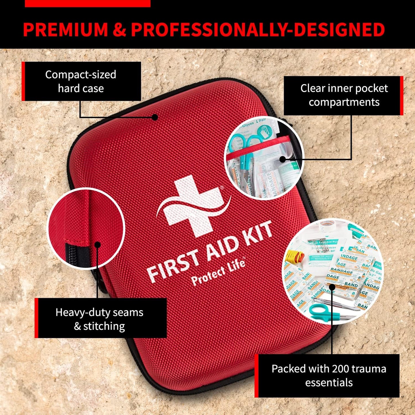 Emergency Scar Therapy Kit for Home & Business | HSA/FSA Eligible First Aid Kit | Travel & Camping Medical Kit (200 Piece)