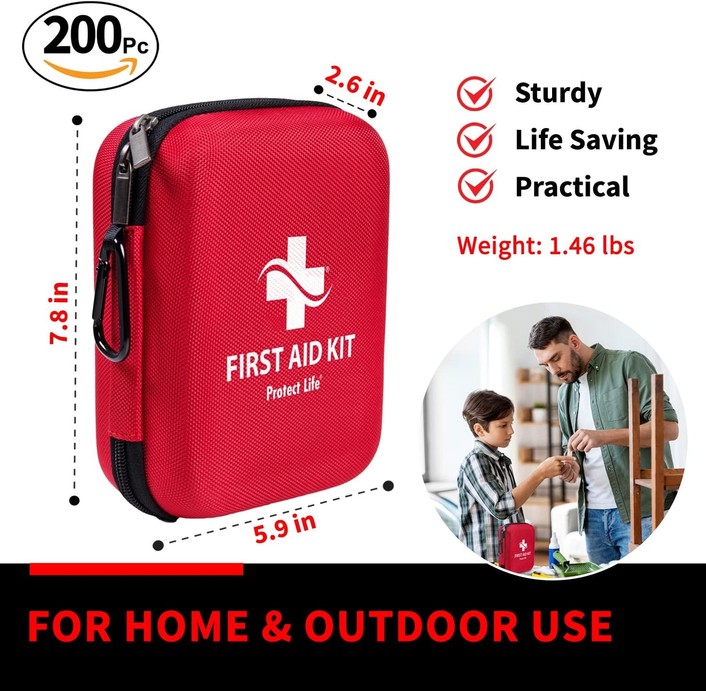 Emergency Scar Therapy Kit for Home & Business | HSA/FSA Eligible First Aid Kit | Travel & Camping Medical Kit (200 Piece)