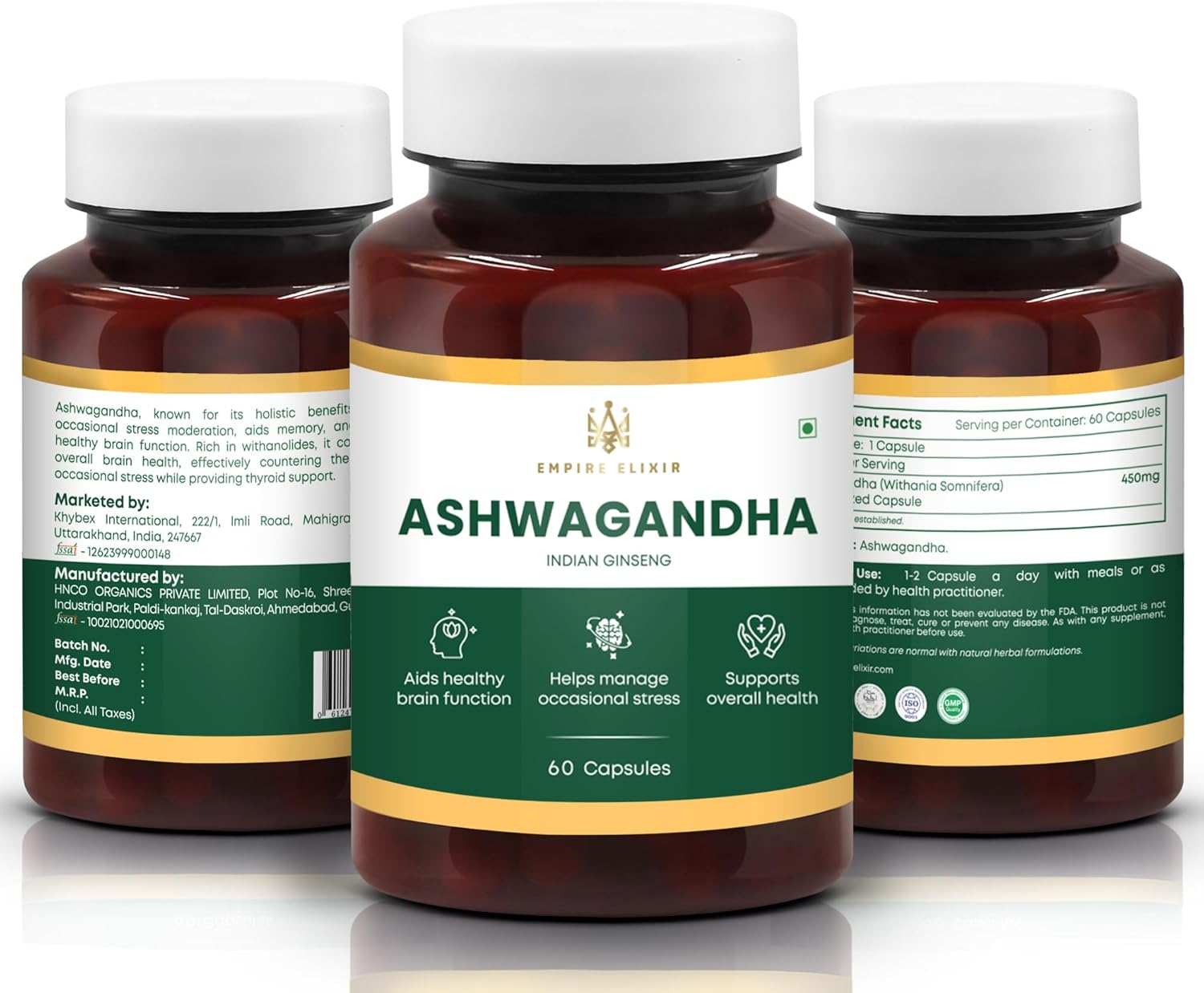 Empire Elixir Ashwagandha Capsules - Energy & Immune Support for Men & Women | 450mg | 60 Capsules | Non-GMO