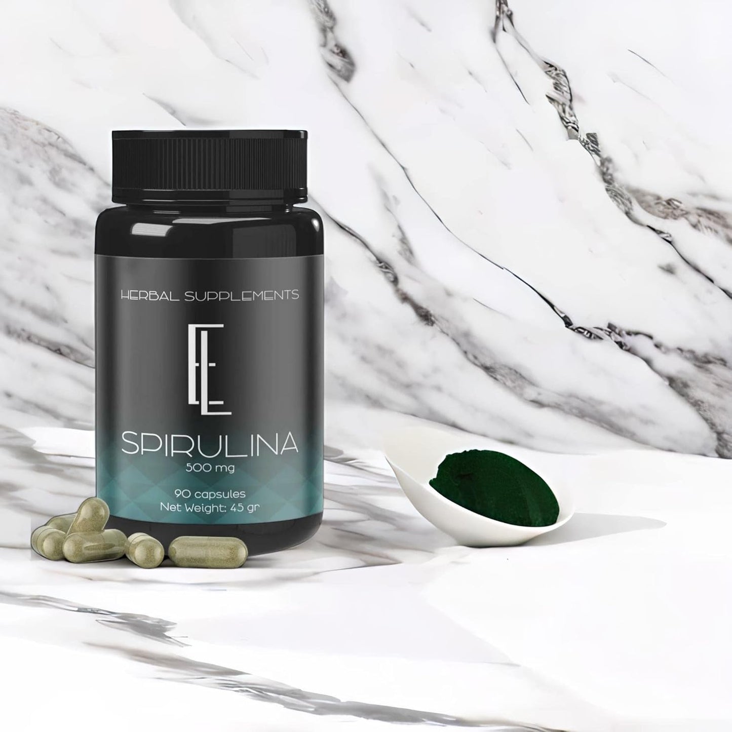 Enchanted Living High-Potency Spirulina Capsules - 90 Count, 500 mg, Plant-Based Superfood Supplement, Non-GMO Vegan Capsules