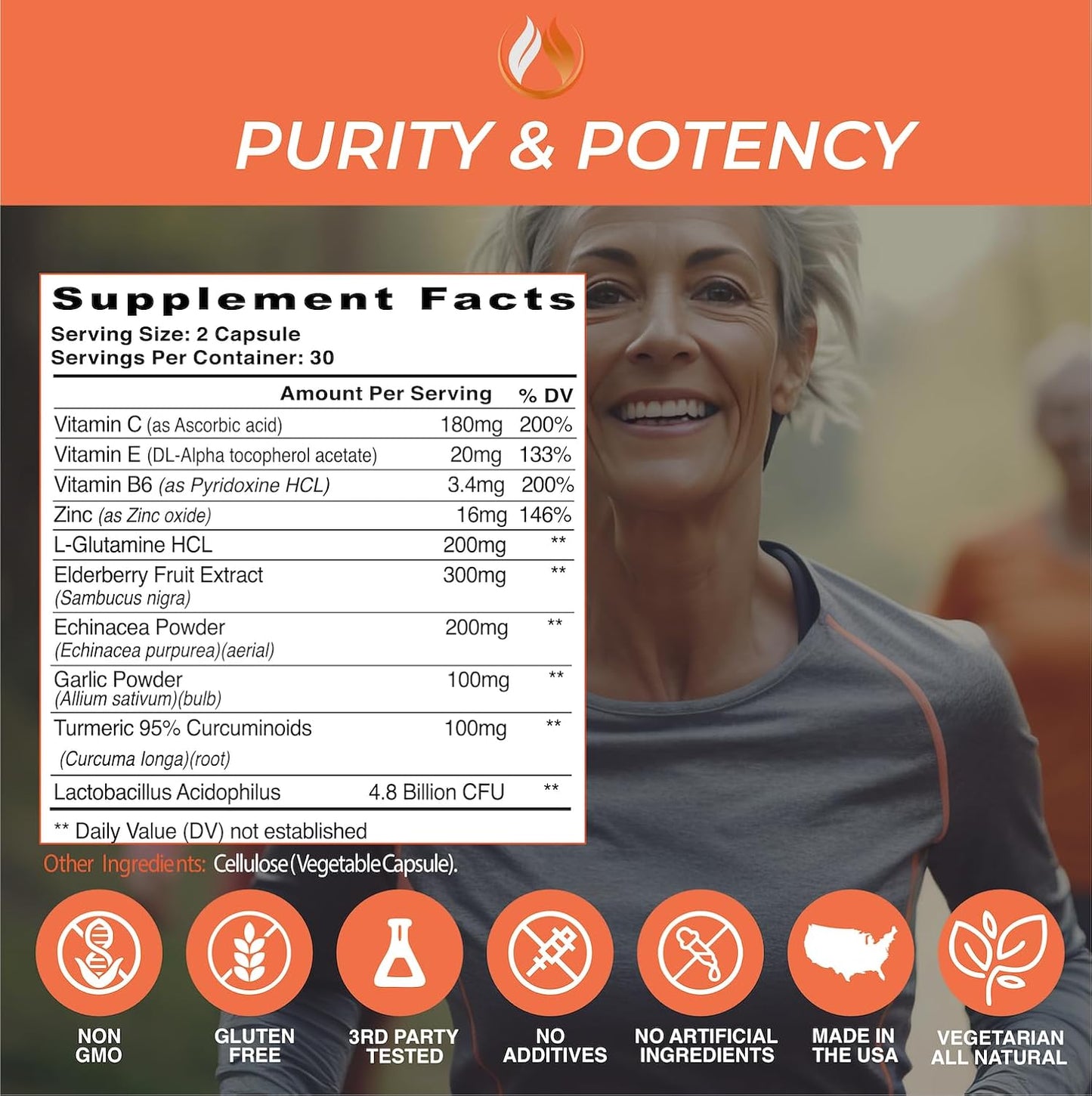 Enclare Nutrition 10-in-1 Immune Support Supplement with Echinacea, Vitamin C, Zinc, Turmeric, Ginger, B6, Elderberry - 60 Veg Caps - USA Made