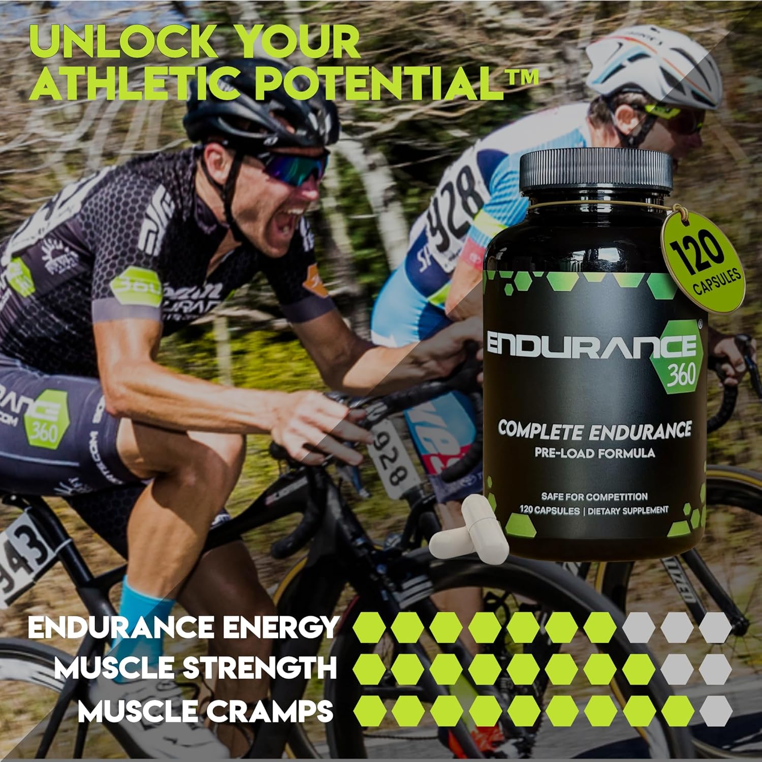 Endurance 360: Electrolytes, Creatine, Beta Alanine for Stamina, Leg Cramp Prevention, Muscle Recovery, VO2 Max Boost