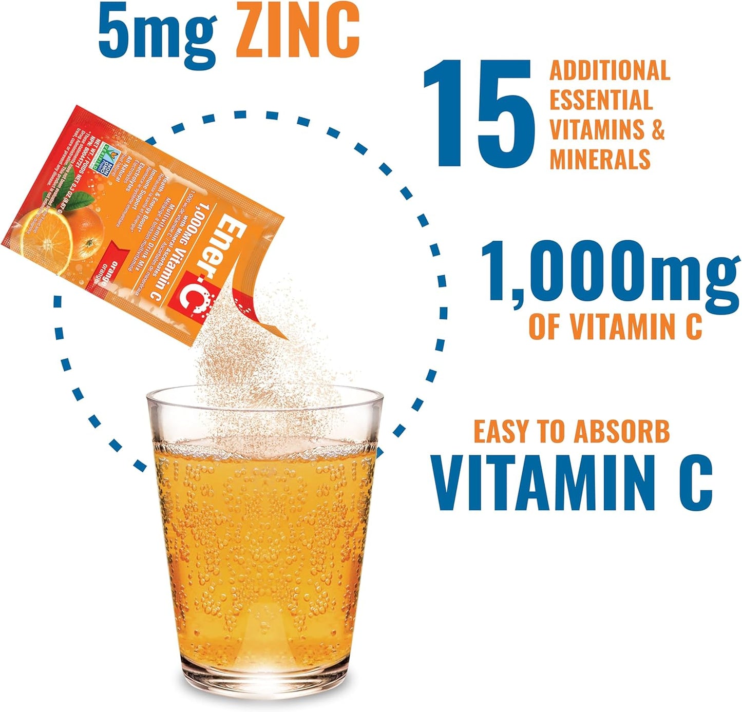 Ener-C Orange Multivitamin Drink Mix Powder with 1000mg Vitamin C & Electrolytes - Natural Energy & Immune Support - Non-GMO Vegan & Gluten Free - 60 Packets