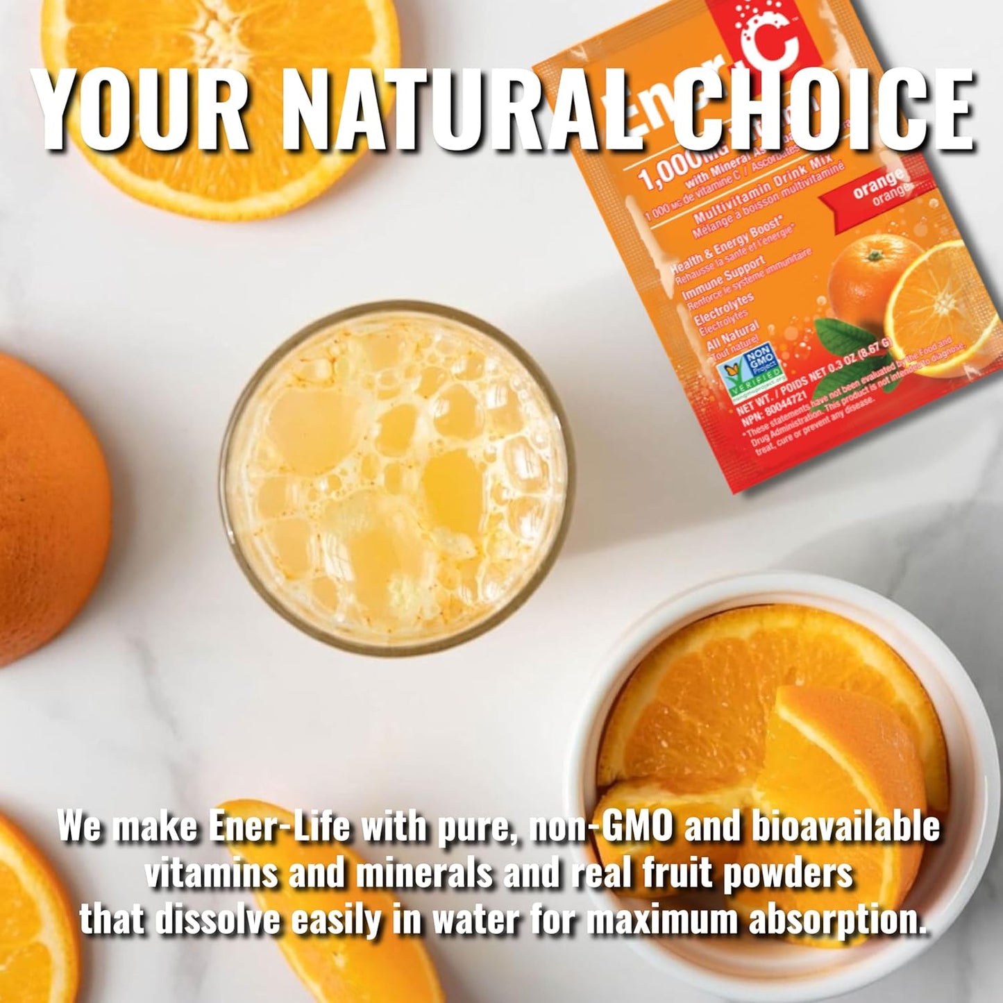 Ener-C Orange Multivitamin Drink Mix Powder with 1000mg Vitamin C & Electrolytes - Natural Energy & Immune Support - Non-GMO Vegan & Gluten Free - 60 Packets