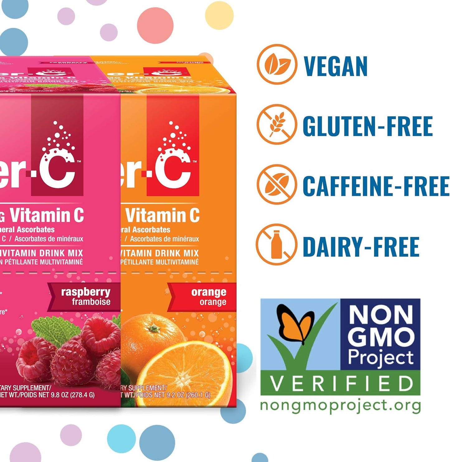 Ener-C Orange & Raspberry Multivitamin Drink Mix Powder - Vitamin C 1000mg & Electrolytes - Natural Energy & Immune Support - Non-GMO Vegan & Gluten Free - 60 Packets