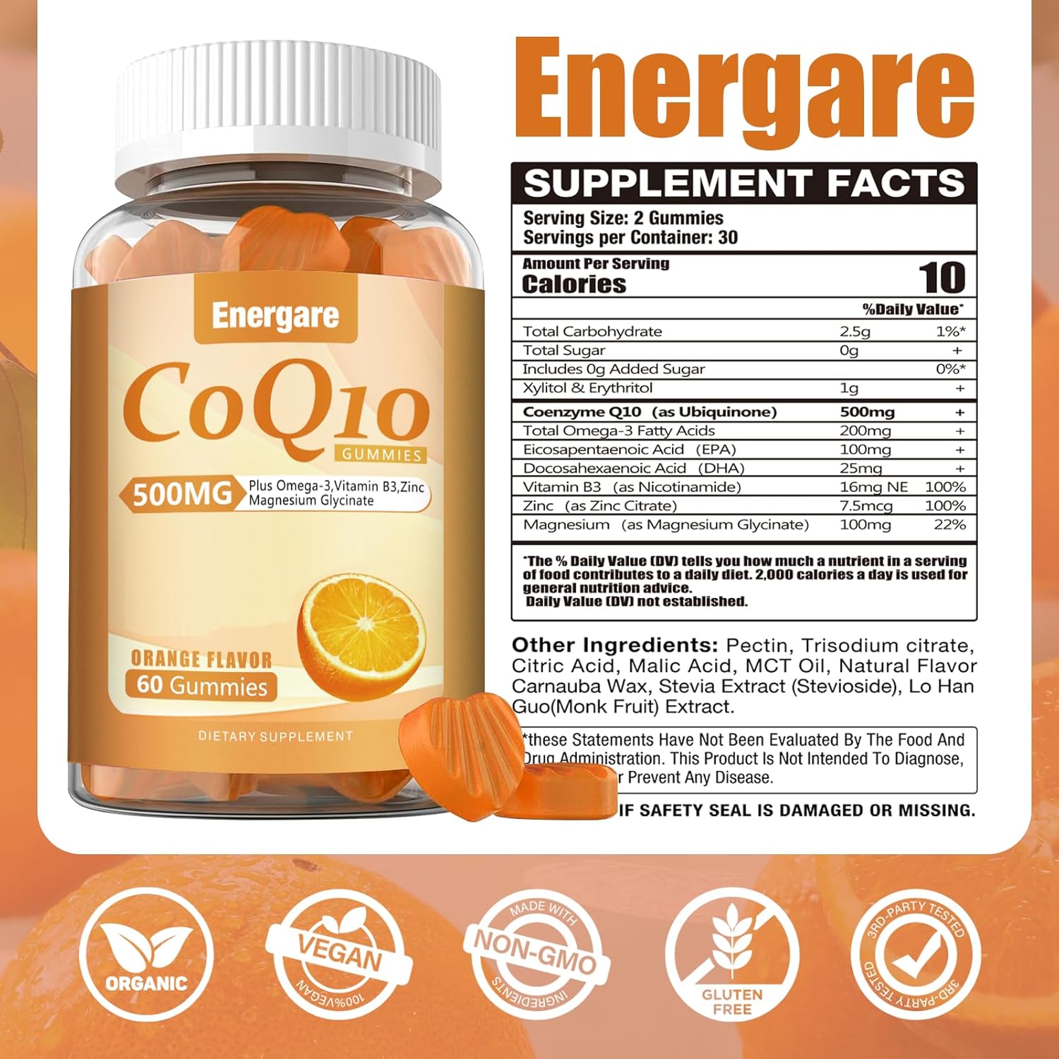 Energare CoQ10 500mg Gummies - 1 Pack, Energy Support Supplement