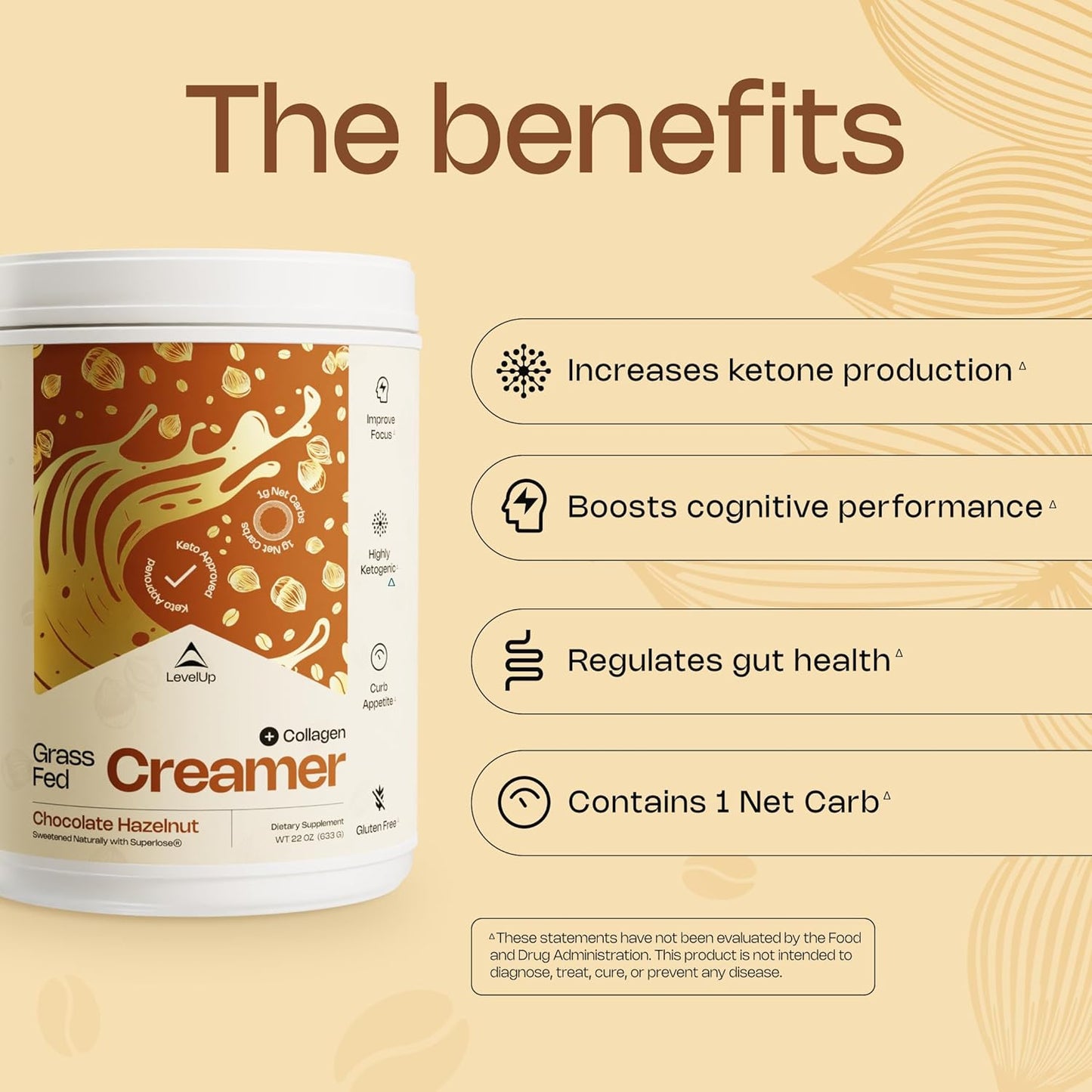 Energizing Chocolate Hazelnut Keto Coffee Creamer with MCT Oil & Collagen Peptides - 22 oz