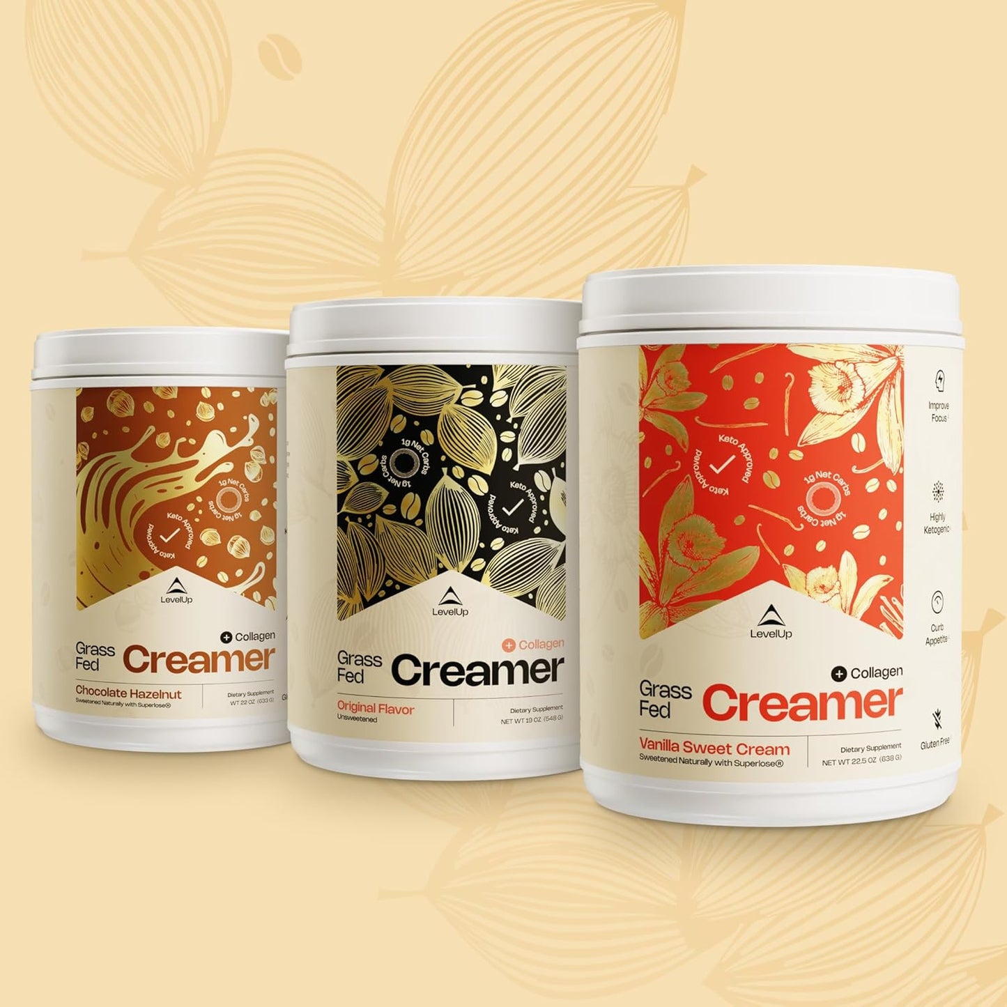 Energizing Chocolate Hazelnut Keto Coffee Creamer with MCT Oil & Collagen Peptides - 22 oz