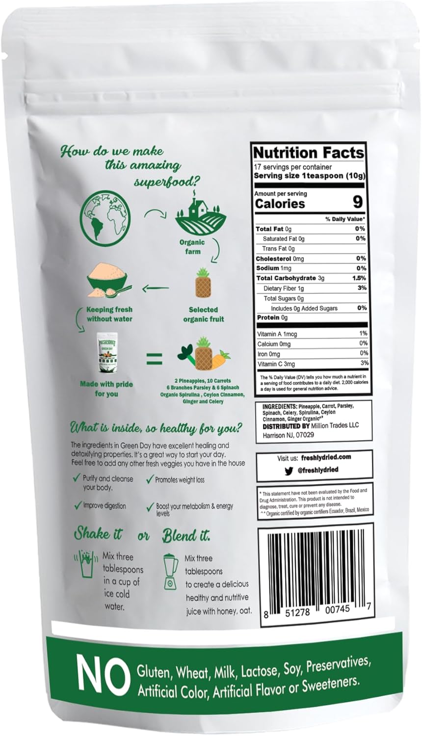 Energizing Green Day Powder with Ceylon Cinnamon, Ginger, and Superfoods - Vegan Friendly - 17 Servings