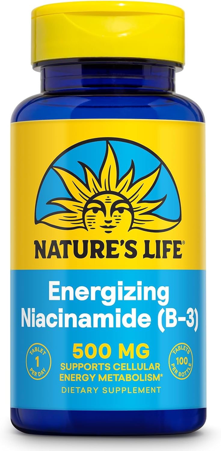 Energizing Niacinamide 500mg - No Flush Vitamin B3 Supplement - Supports Nerve Function and Metabolism - 100 Tablets, 100 Servings