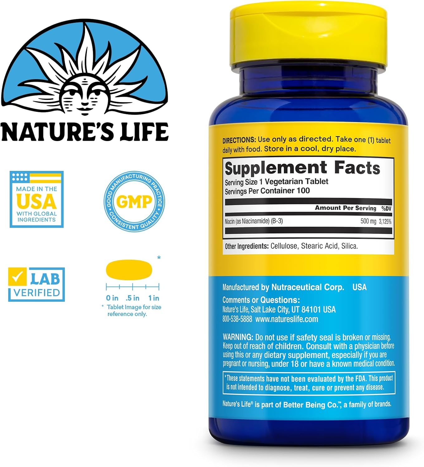 Energizing Niacinamide 500mg - No Flush Vitamin B3 Supplement - Supports Nerve Function and Metabolism - 100 Tablets, 100 Servings