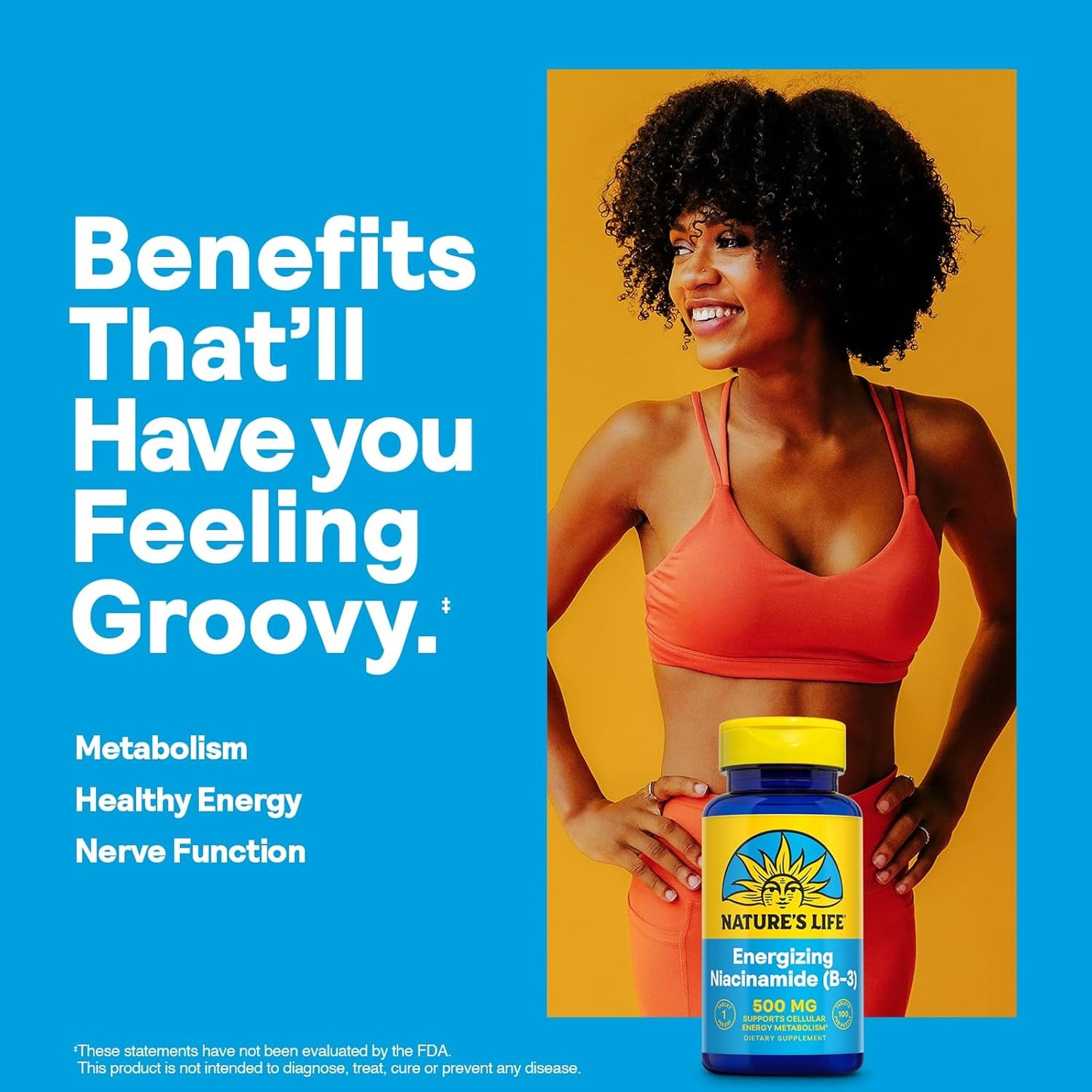 Energizing Niacinamide 500mg - No Flush Vitamin B3 Supplement - Supports Nerve Function and Metabolism - 100 Tablets, 100 Servings