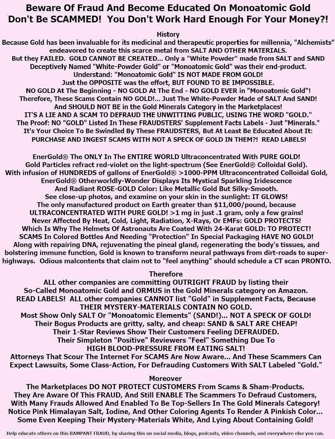 EnerGold® Monoatomic Gold/ORMUS: Pure Gold Supplement with Platinum & Copper, Radiation Protection, DNA Repair, Pineal Gland Regeneration.