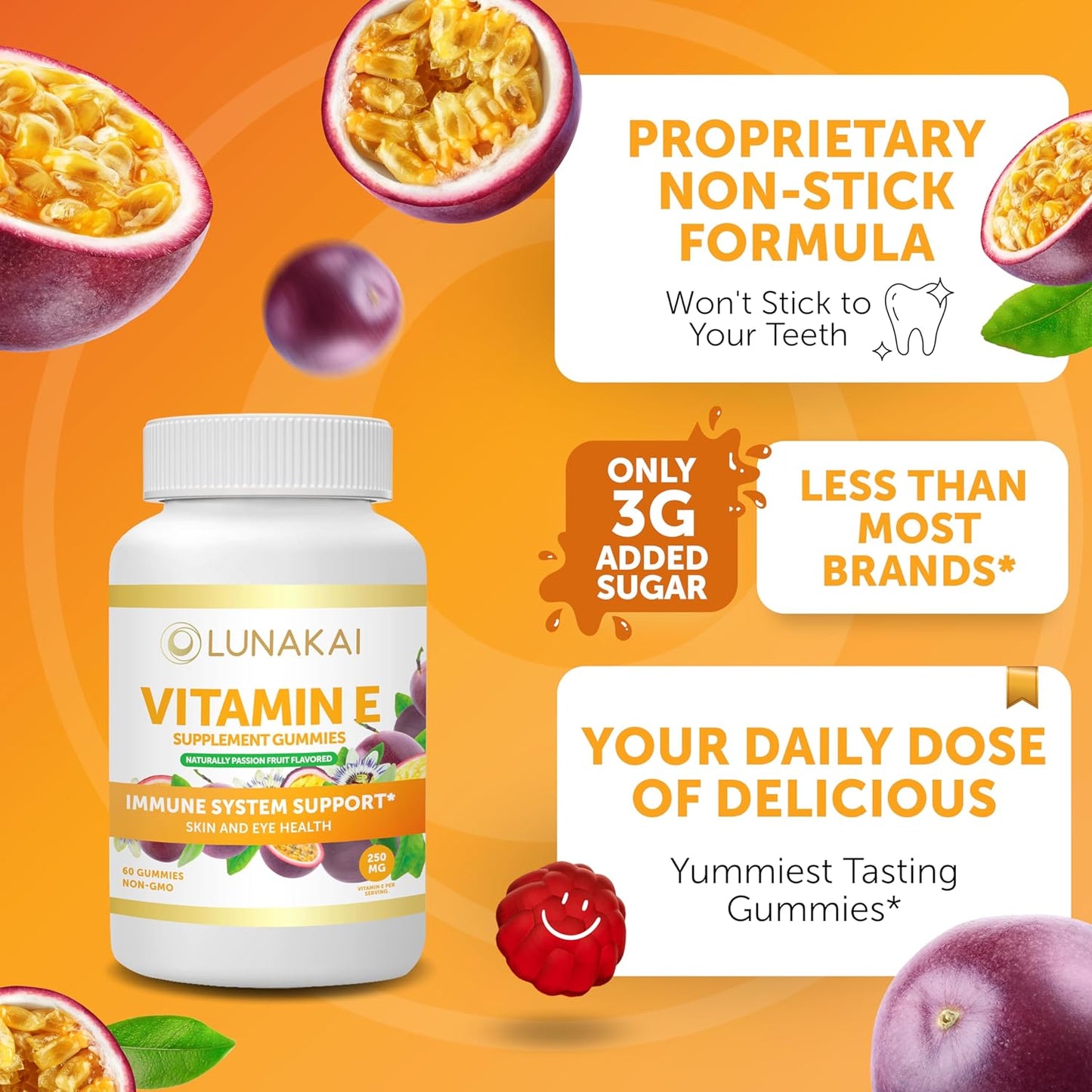 Energy and Bone Health Bundle: Lunakai Vitamin B12 & E Gummies - 3000mcg for Adults + 250mg 1000iu VIT E & C Supplements