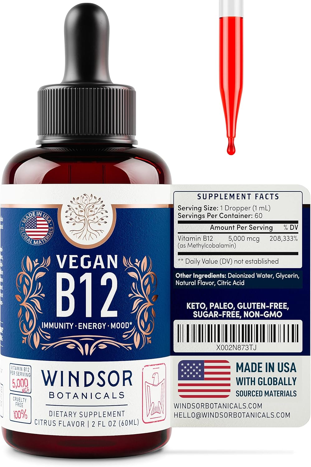Energy and Wellness Bundle: Liquid Vitamin B12, Collagen, and Biotin by WINDSOR BOTANICALS