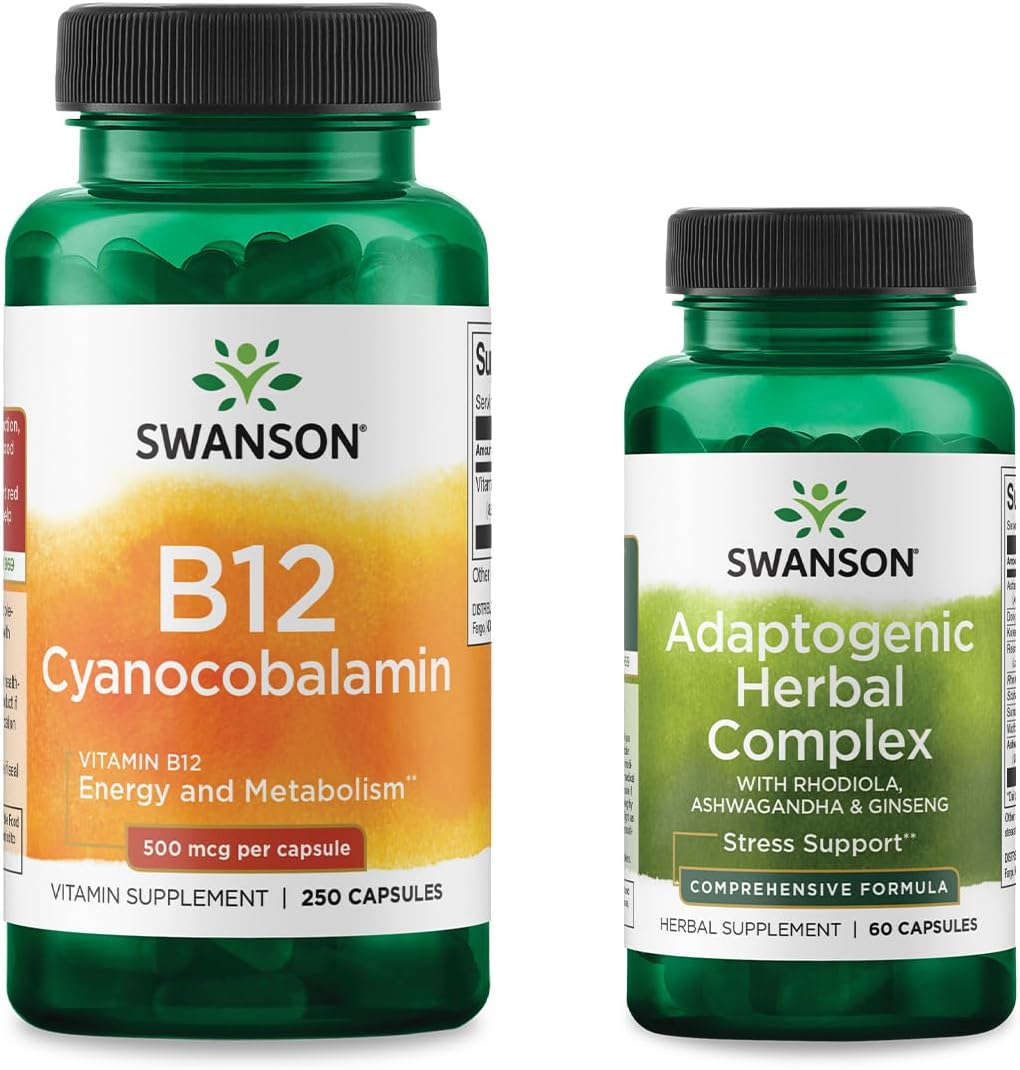 Energy Boost Bundle: Vitamin B12, Rhodiola, Ashwagandha, Ginseng Supplement for Vitality and Focus