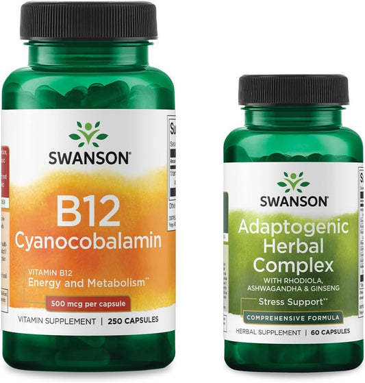 Energy Boost Bundle: Vitamin B12, Rhodiola, Ashwagandha, Ginseng Supplement for Vitality and Focus