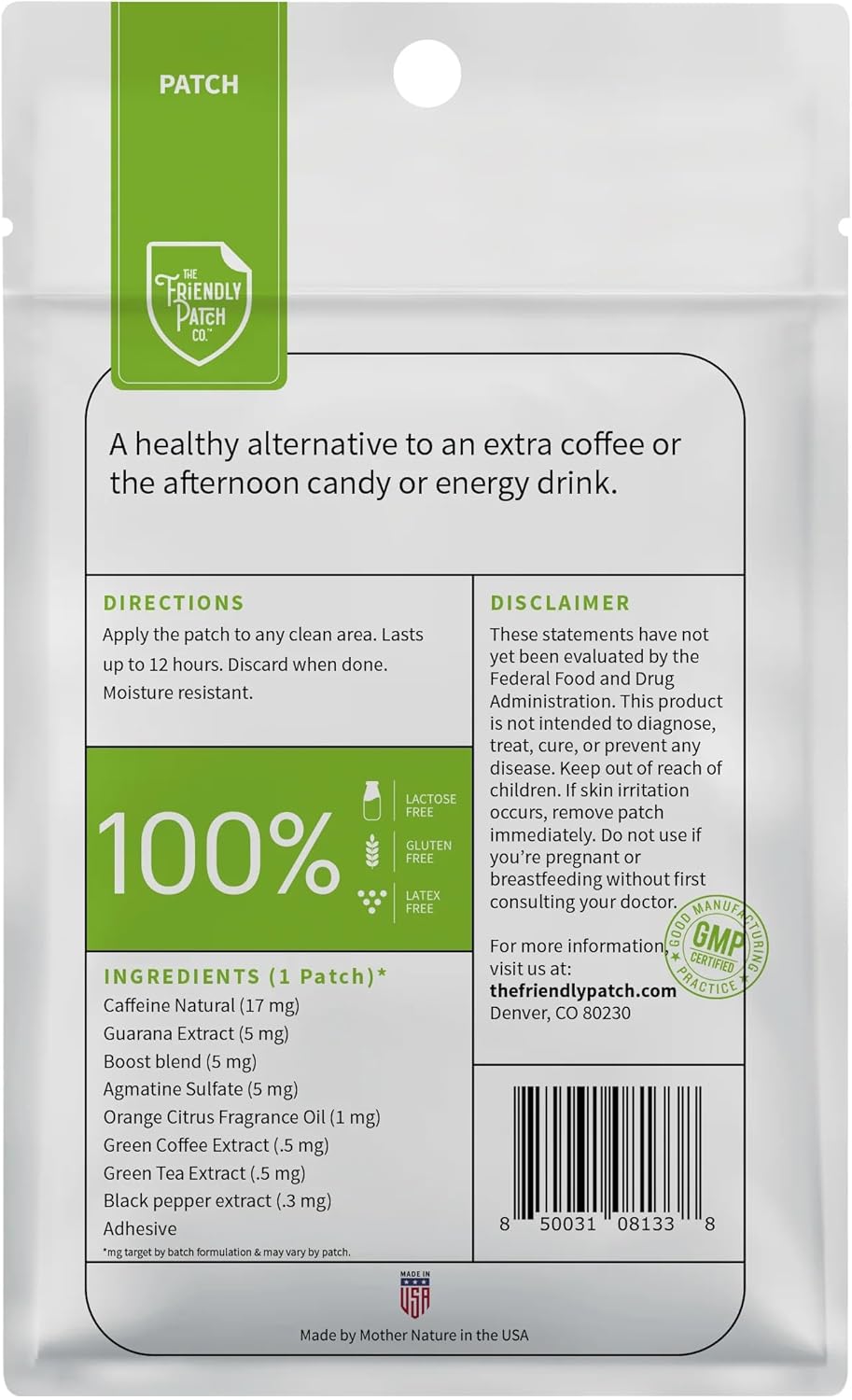 Energy Boost Travel Patches - 8 Pack with Caffeine, Guarana, Green Tea - Men and Women - The Friendly Patch.