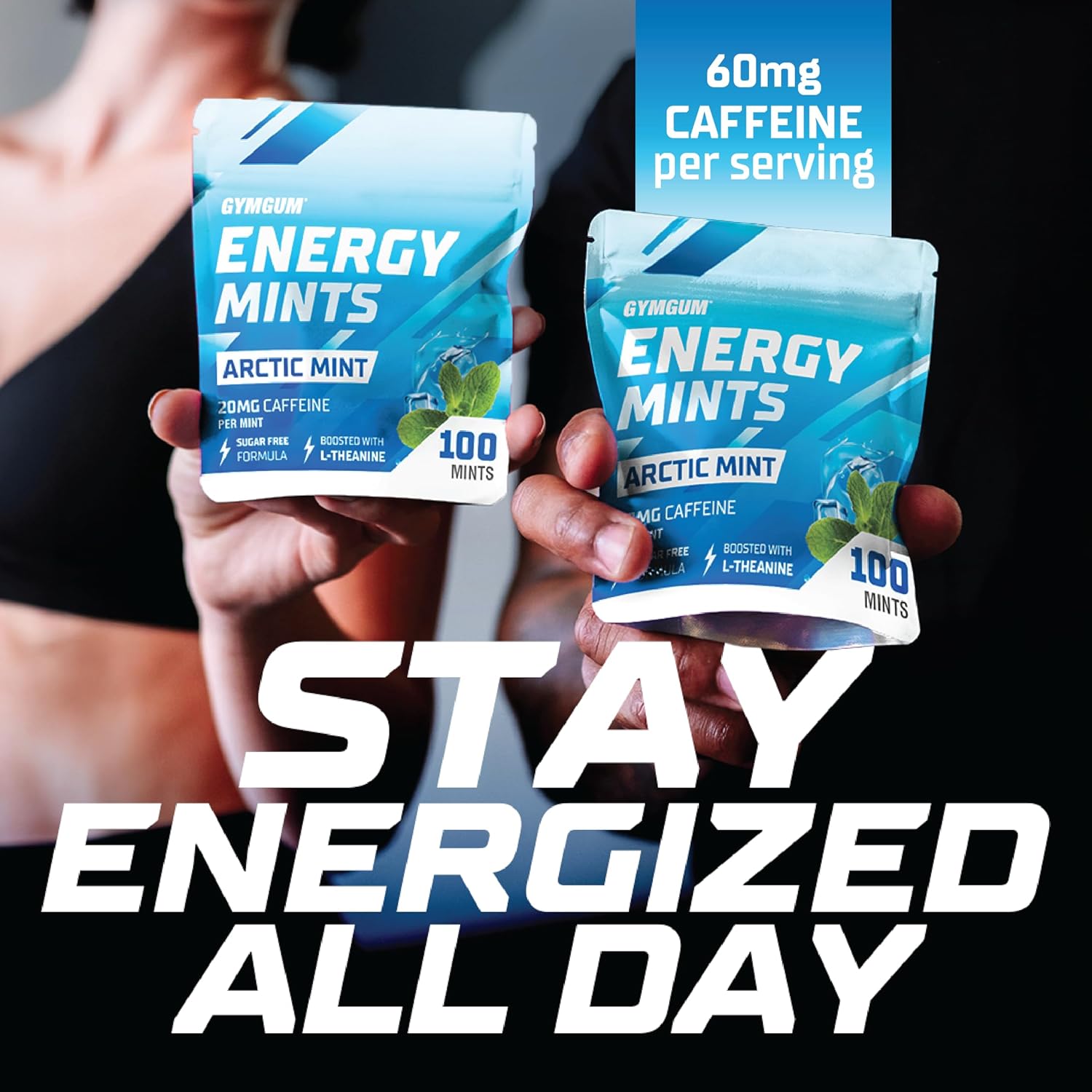 Energy Boosting Caffeine Mints with L-theanine & B Vitamins - 60mg Caffeine - Sugar Free - Arctic Mint - 300 Chews