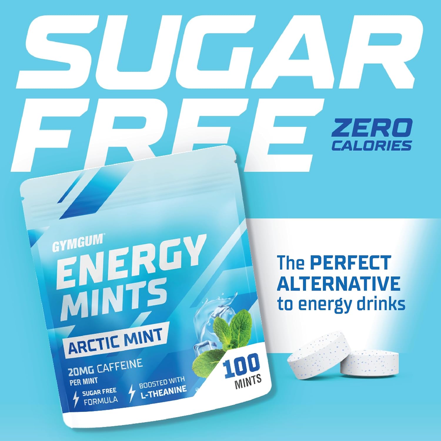 Energy Boosting Caffeine Mints with L-theanine & B Vitamins - 60mg Caffeine - Sugar Free - Arctic Mint - 300 Chews