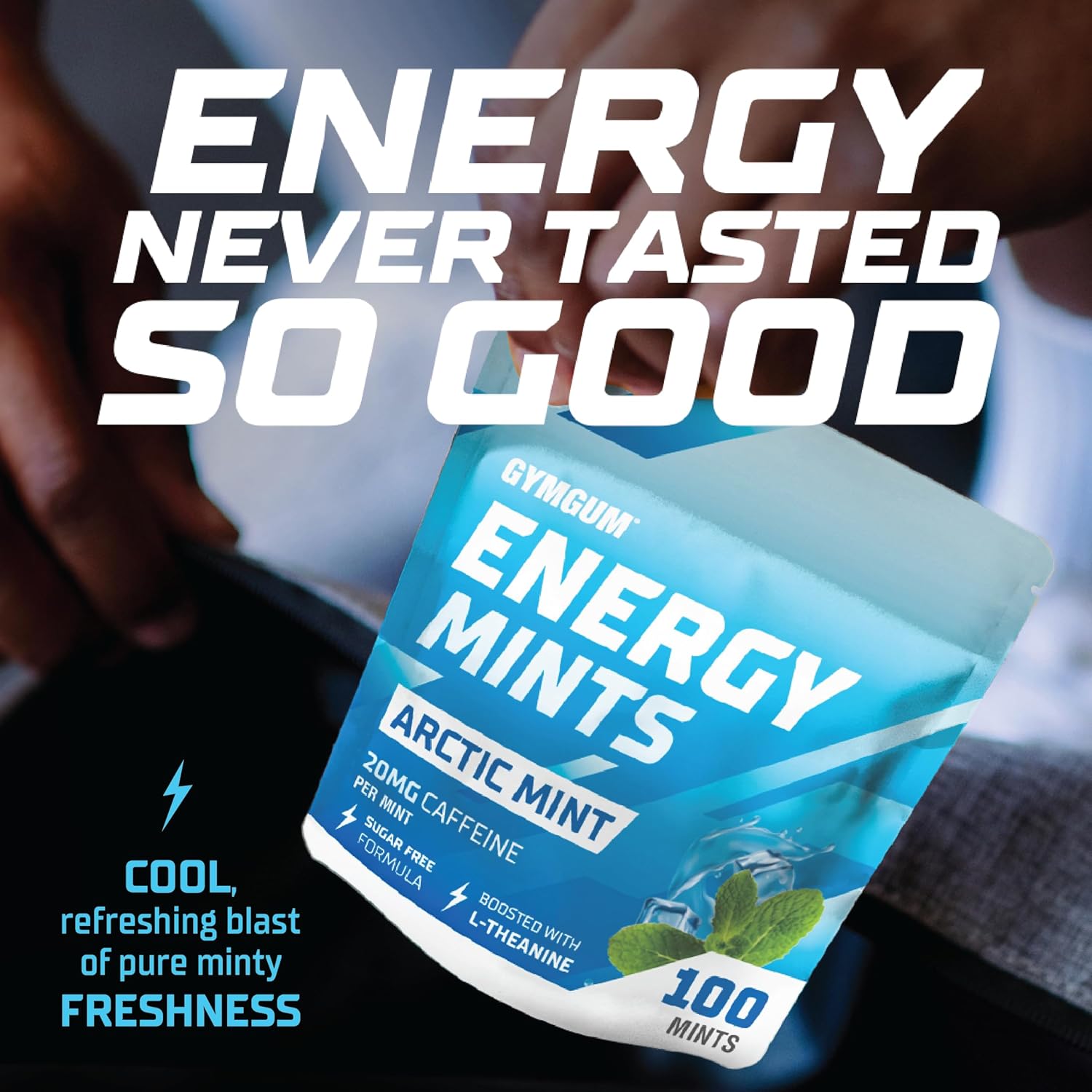 Energy Boosting Caffeine Mints with L-theanine & B Vitamins - 60mg Caffeine - Sugar Free - Arctic Mint - 300 Chews