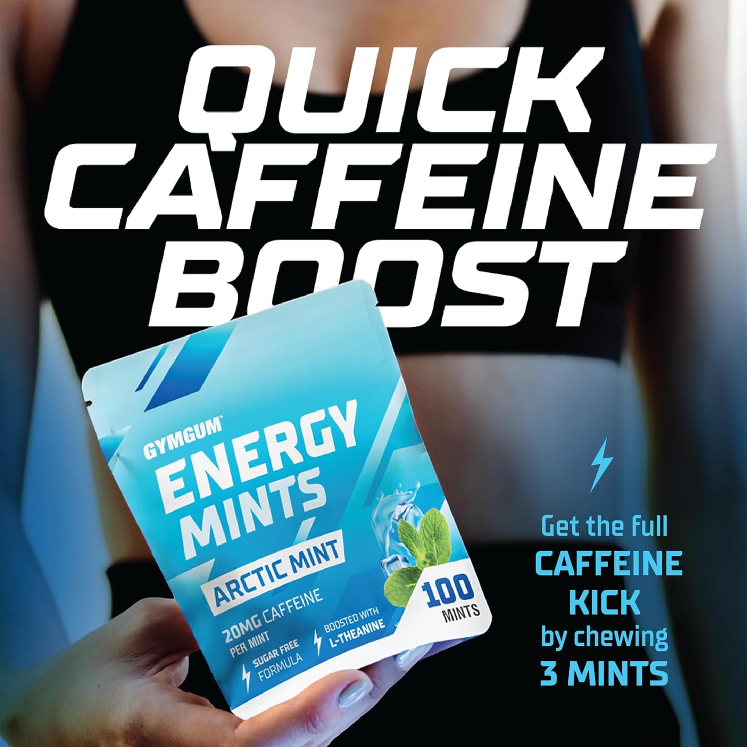 Energy Boosting Caffeine Mints with L-theanine & B Vitamins - 60mg Caffeine - Sugar Free - Arctic Mint - 300 Chews