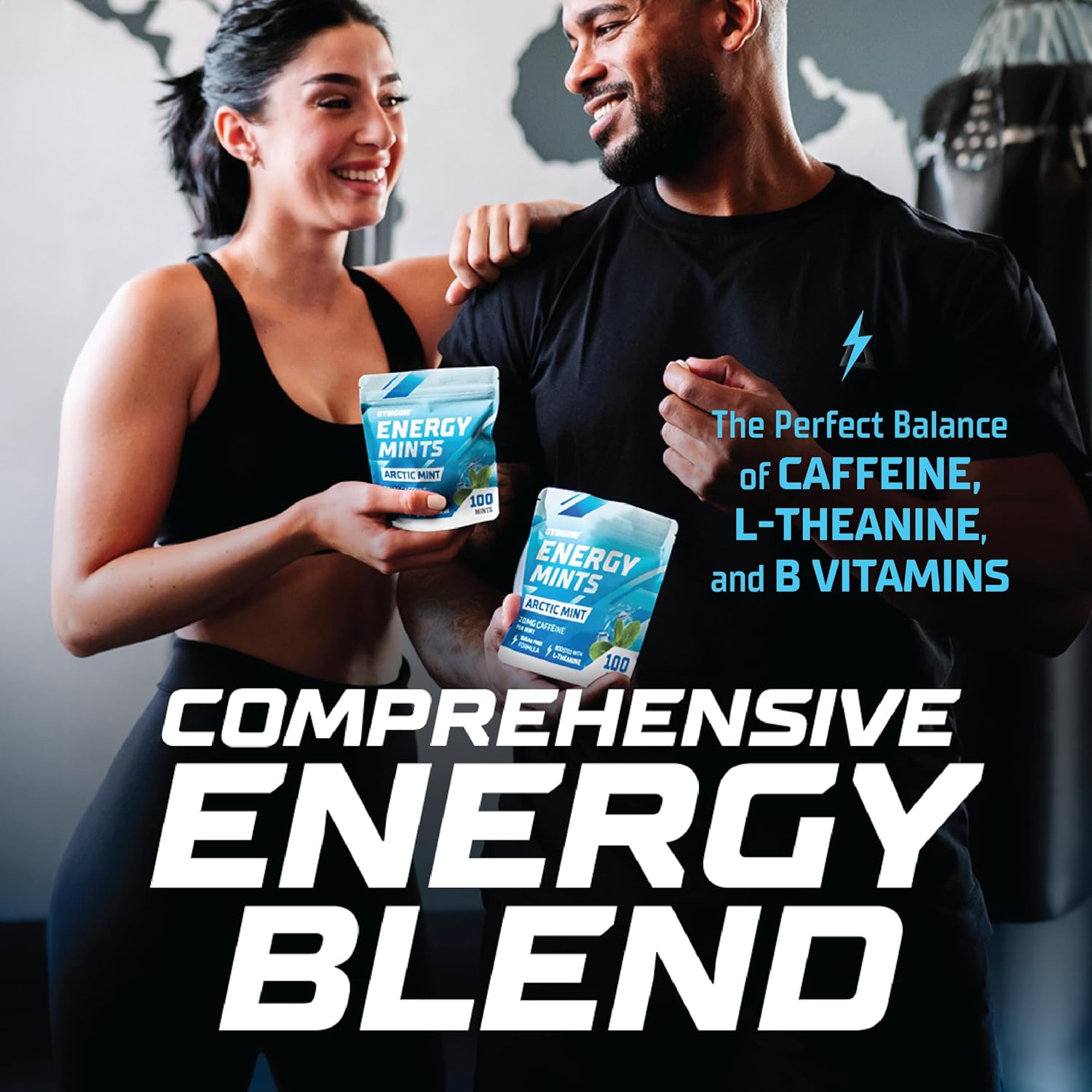 Energy Boosting Caffeine Mints with L-theanine & B Vitamins - 60mg Caffeine - Sugar Free - Arctic Mint - 300 Chews