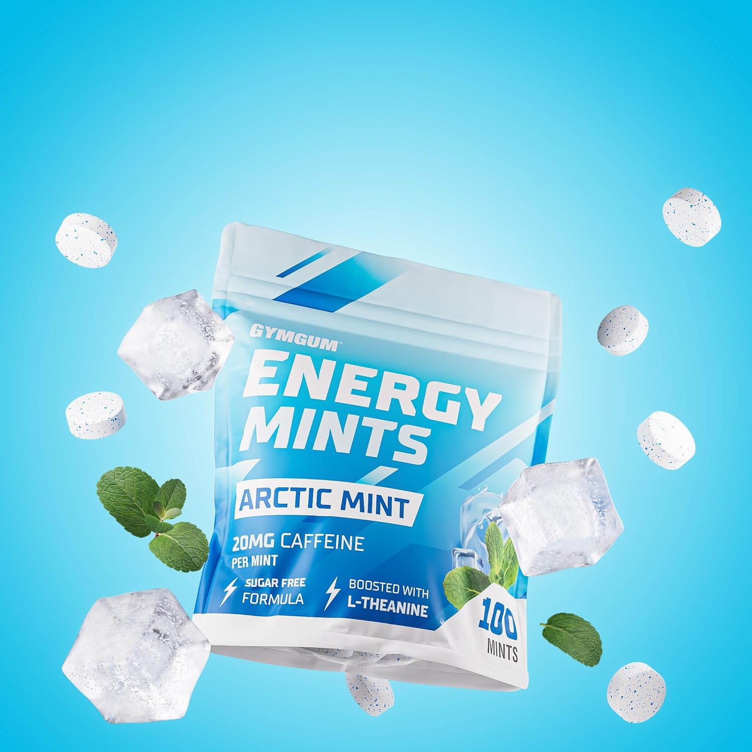 Energy Boosting Caffeine Mints with L-theanine & B Vitamins - 60mg Caffeine - Sugar Free - Arctic Mint - 300 Chews