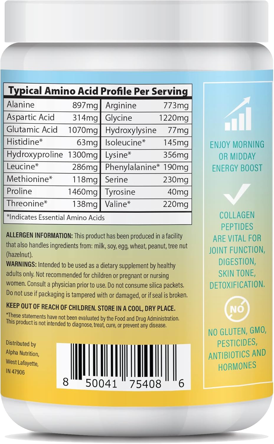 Energy-Boosting Collagen Powder with Caffeine, Vitamin C, Biotin, and Hyaluronic Acid - Pina Colada Flavor - 8.92 oz