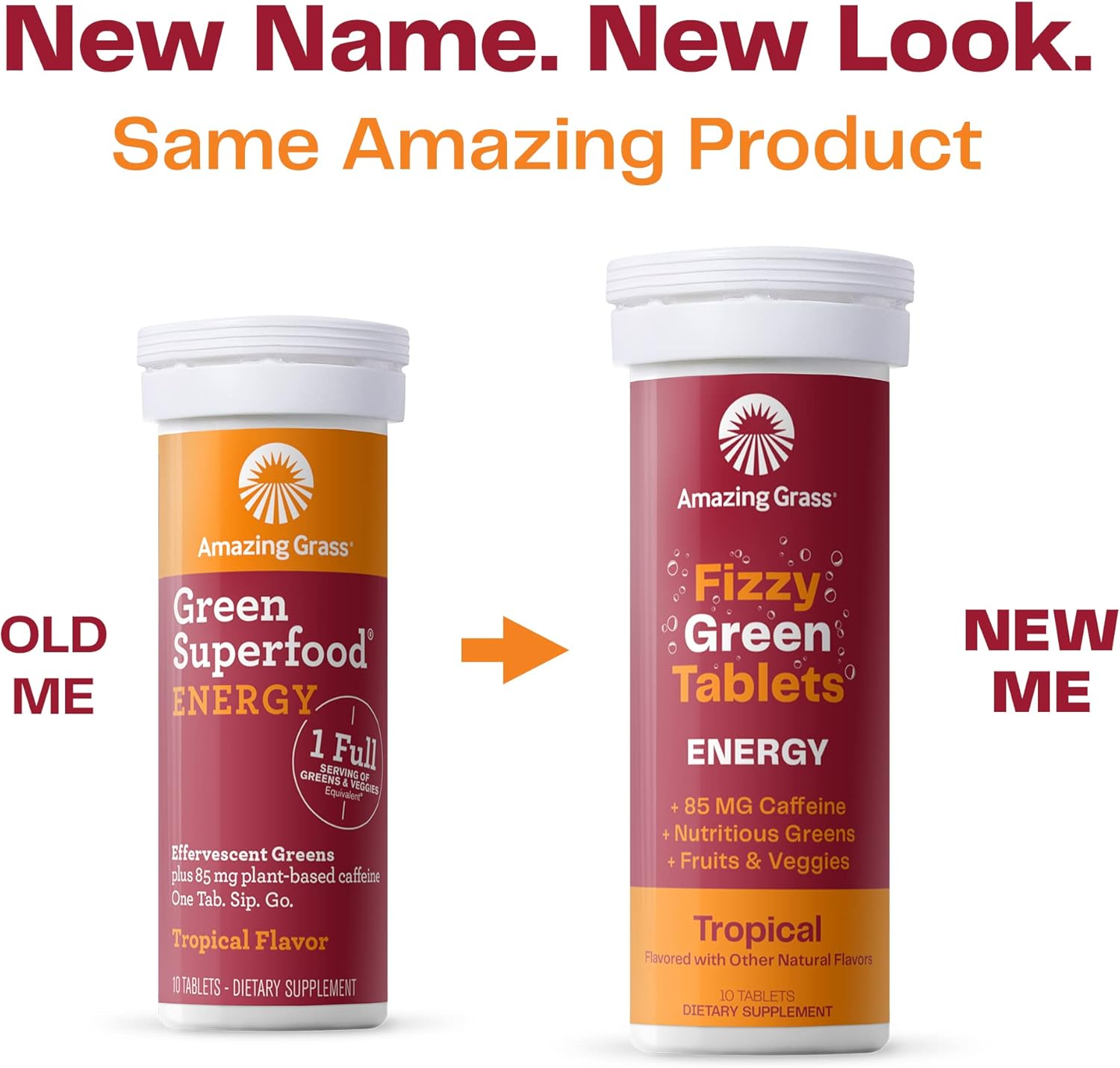 Energy-Boosting Fizzy Green Tablets with Green Tea Caffeine - Tropical Water Flavor, Antioxidants - 10 Count x 6 Pack