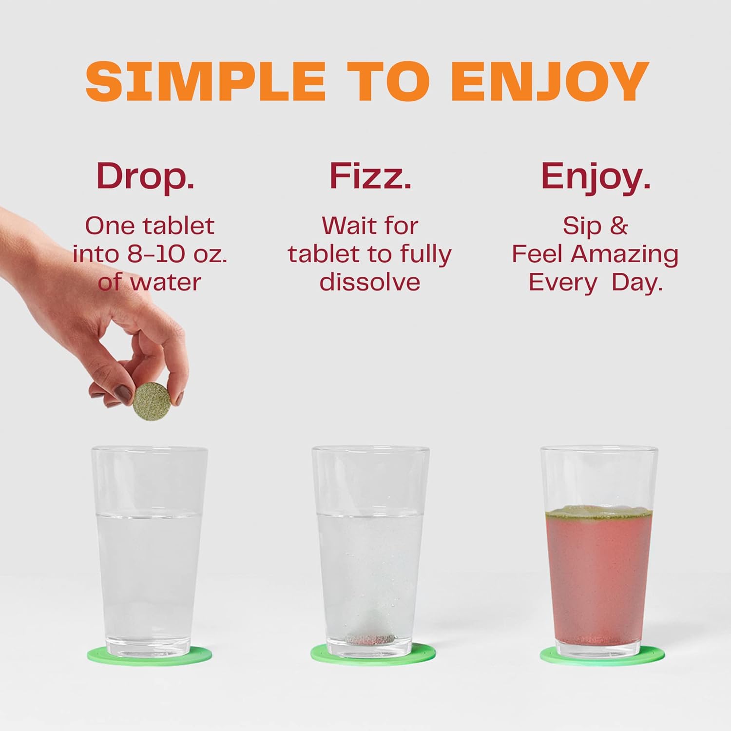 Energy-Boosting Fizzy Green Tablets with Green Tea Caffeine - Tropical Water Flavor, Antioxidants - 10 Count x 6 Pack