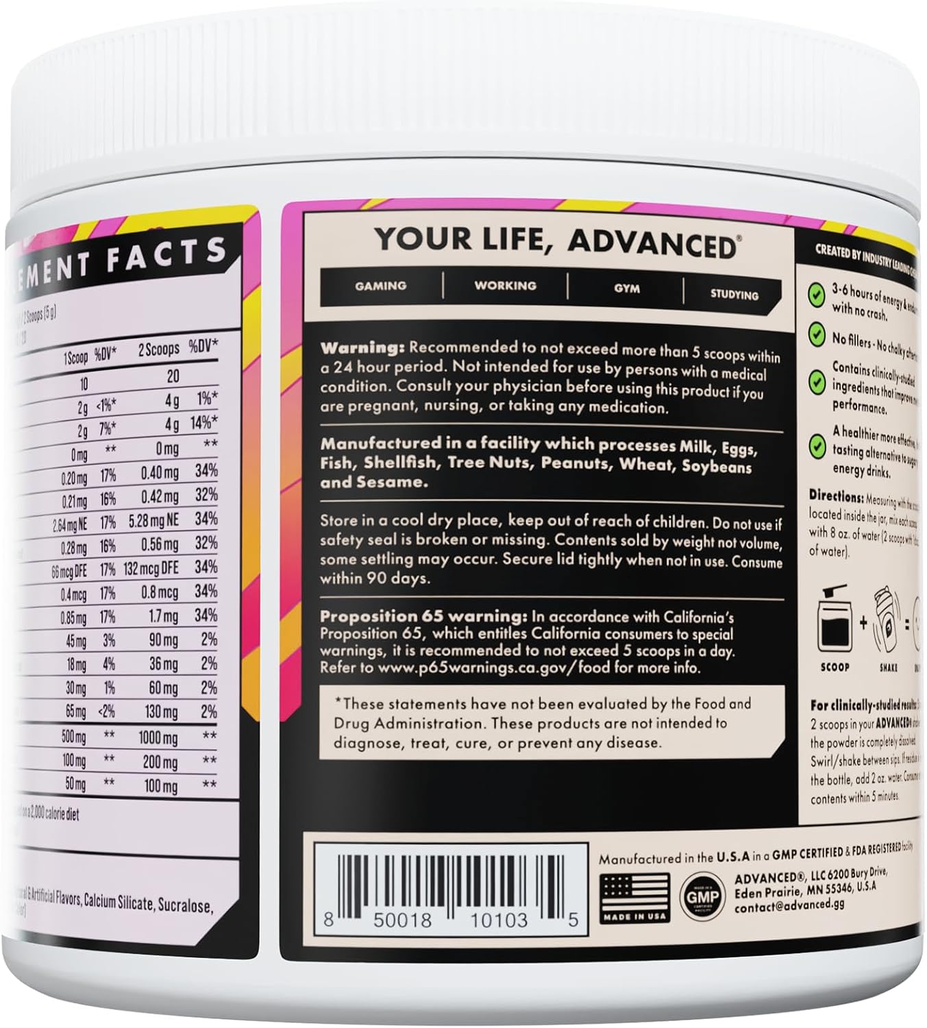 Energy Boosting Formula with Electrolytes, L-Theanine, Sugar Free & Keto Friendly - Dream Team Punch Flavor - 40 Servings