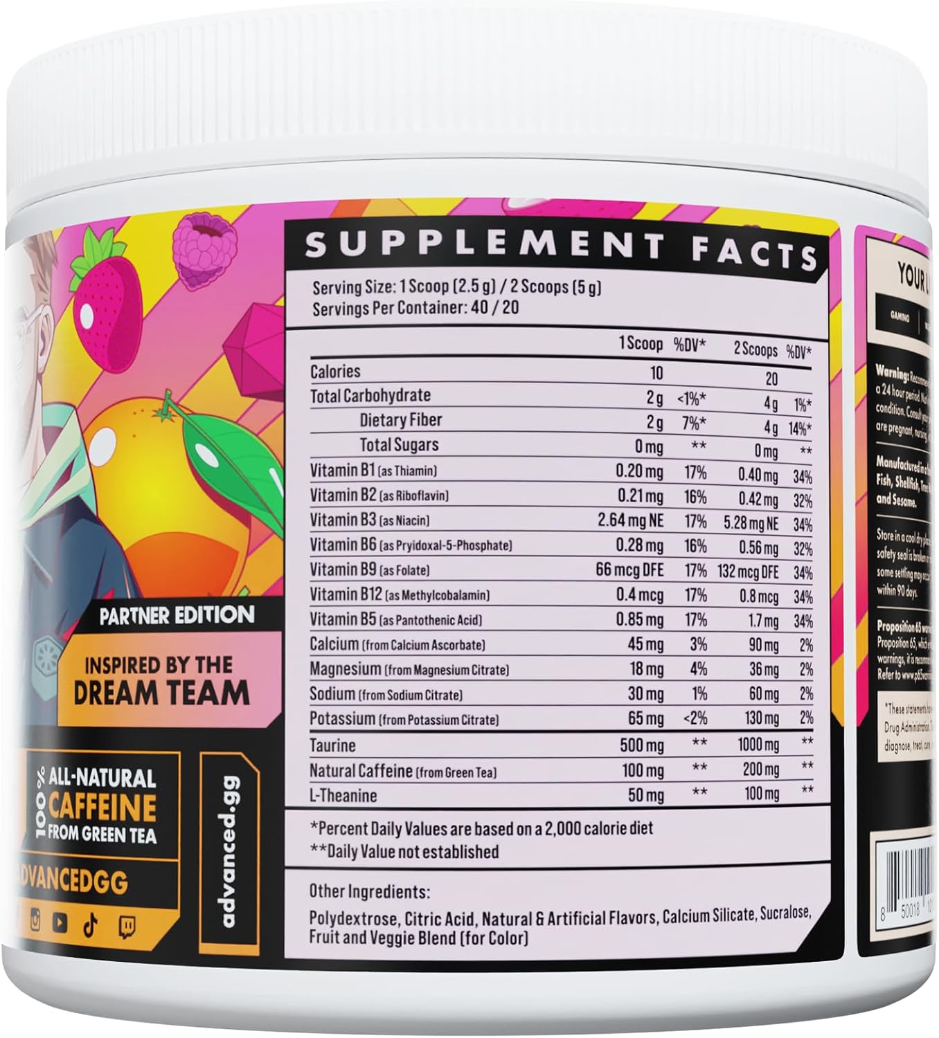 Energy Boosting Formula with Electrolytes, L-Theanine, Sugar Free & Keto Friendly - Dream Team Punch Flavor - 40 Servings