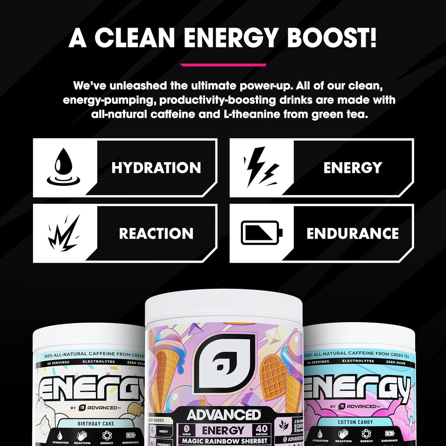Energy Boosting Formula with Electrolytes, L-Theanine, Sugar Free & Keto Friendly - Dream Team Punch Flavor - 40 Servings