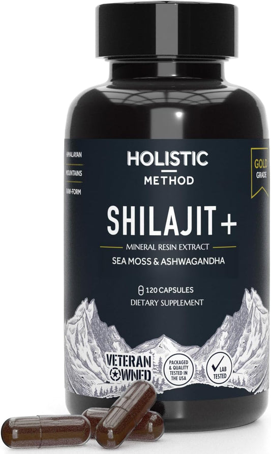 Energy-Boosting Himalayan Shilajit Capsules with Sea Moss & Ashwagandha - 120 Resin Capsules for Men & Women - Immune Support & Vitality Boost