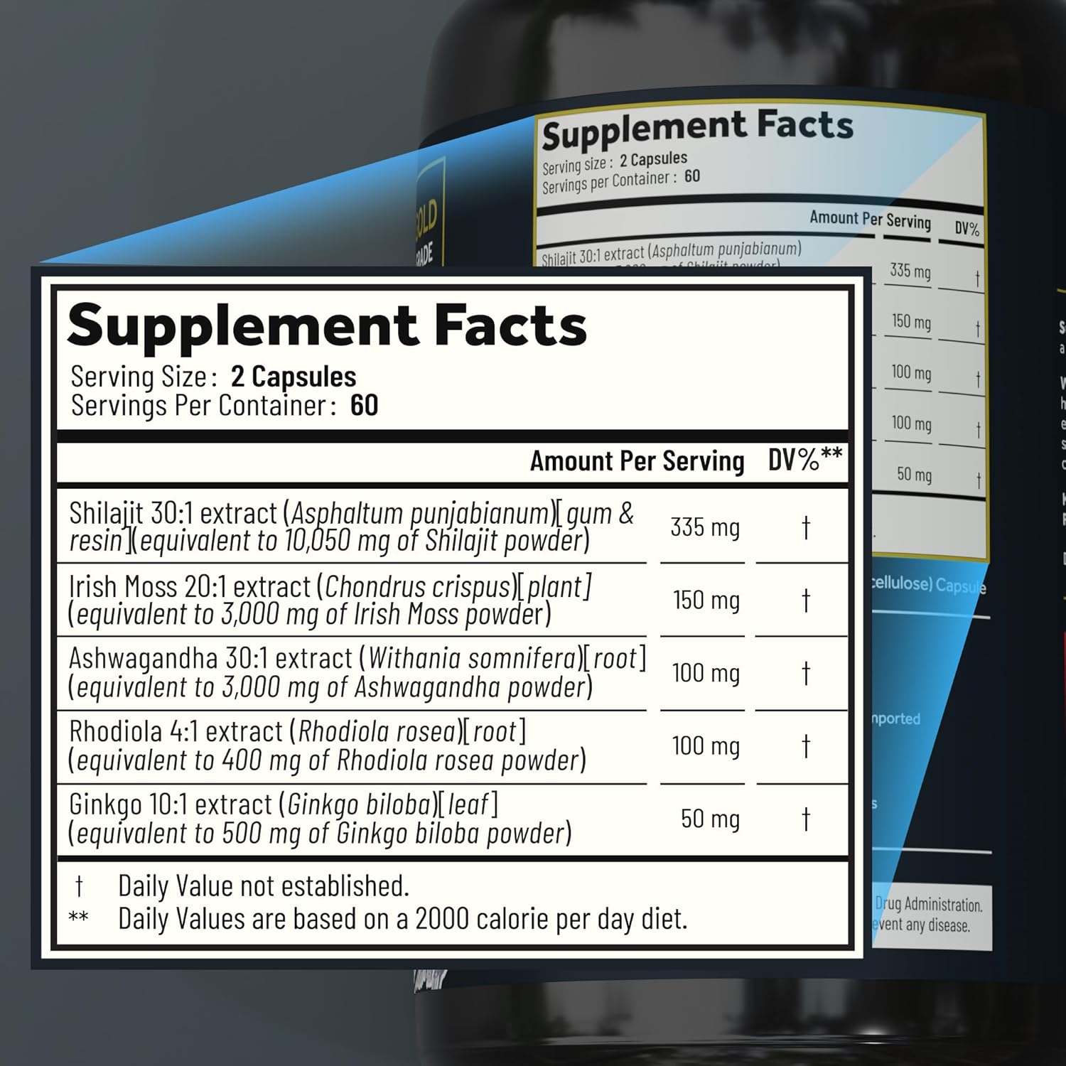 Energy-Boosting Himalayan Shilajit Capsules with Sea Moss & Ashwagandha - 120 Resin Capsules for Men & Women - Immune Support & Vitality Boost