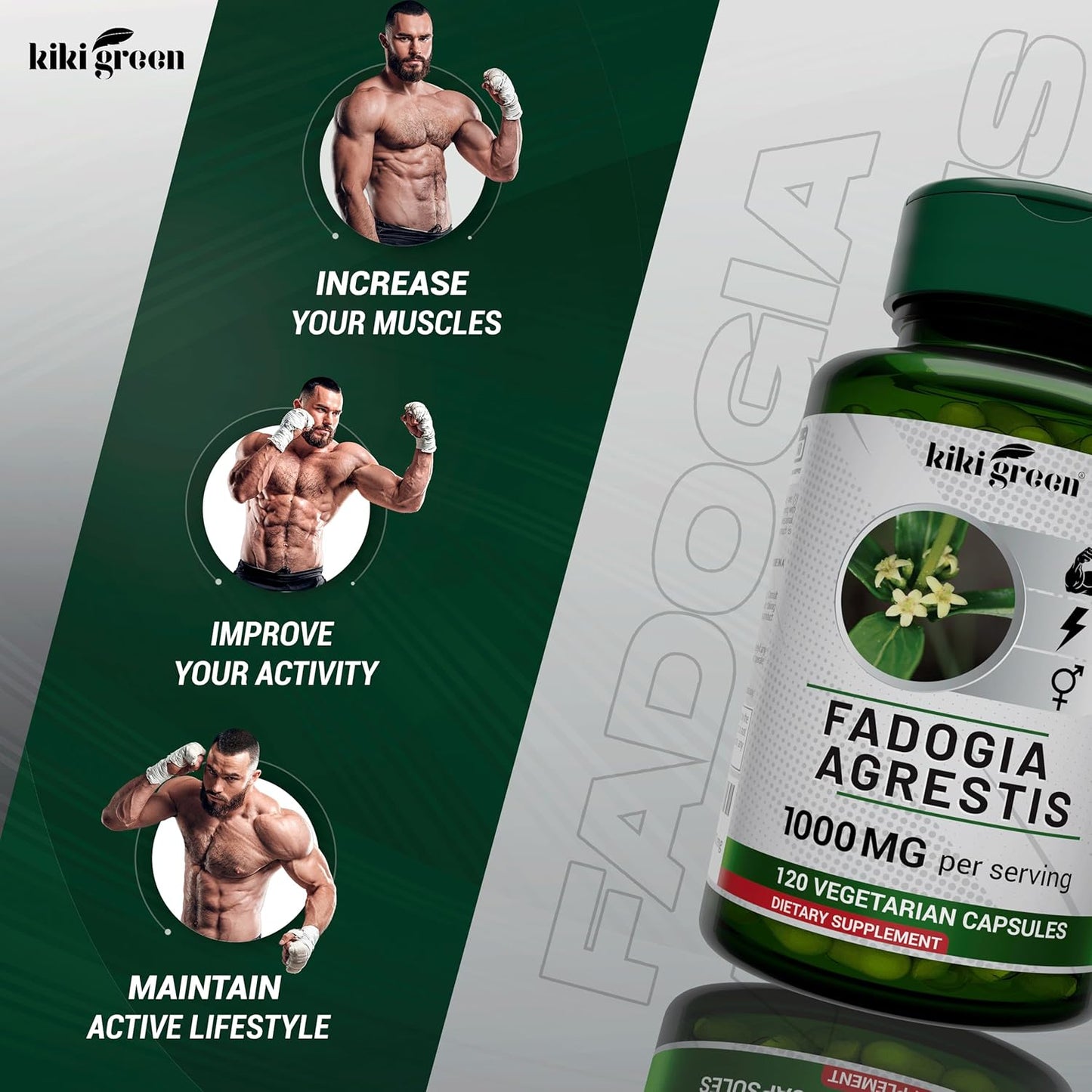Energy-Boosting KIKI Green Fadogia Agrestis Herbal Supplement - 120 Vegan Capsules, 1000mg - Vitality and Well-Being Support