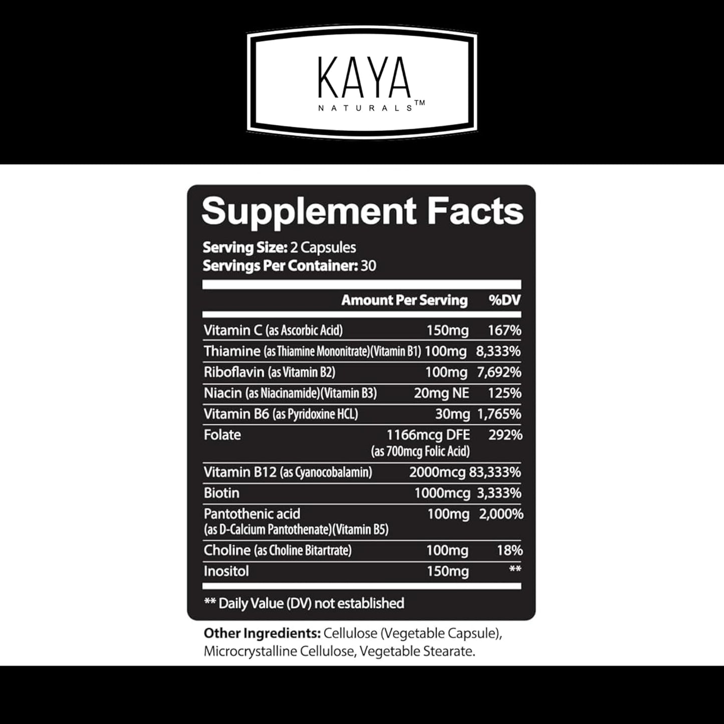 Energy-Boosting Multivitamin Supplement with B-12 Complex, Biotin, Choline, Inositol, Folate, and Vitamin C for Men & Women - 60 Count
