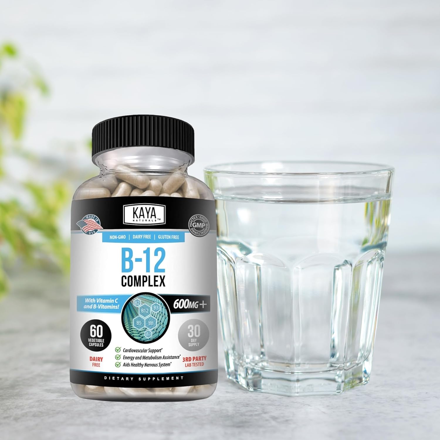 Energy-Boosting Multivitamin Supplement with B-12 Complex, Biotin, Choline, Inositol, Folate, and Vitamin C for Men & Women - 60 Count