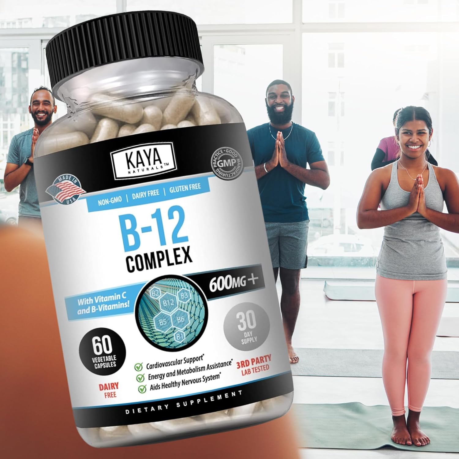 Energy-Boosting Multivitamin Supplement with B-12 Complex, Biotin, Choline, Inositol, Folate, and Vitamin C for Men & Women - 60 Count