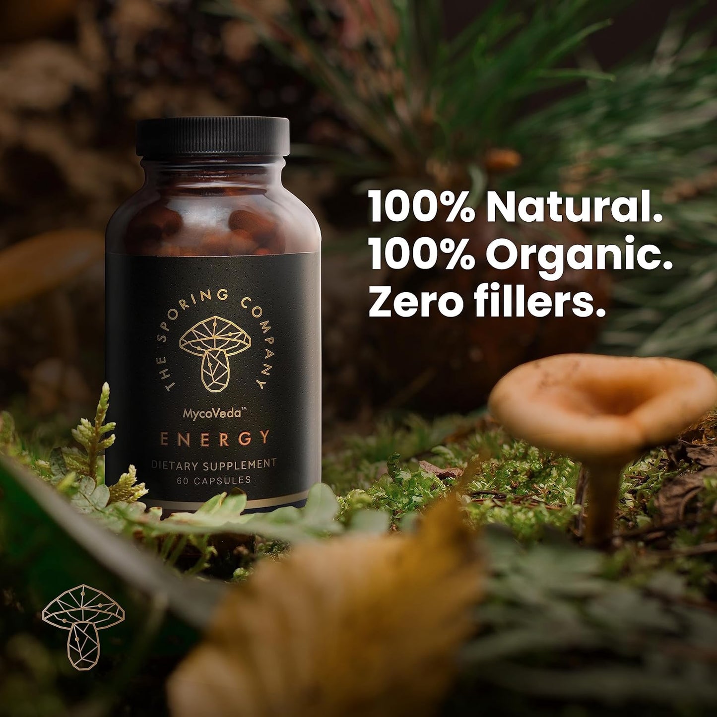Energy-Boosting Mushroom Supplement with Cordyceps, Ashwagandha, and Guarana - 3X Mushroom Strength - Enhances Energy and Stamina - 60 Capsules