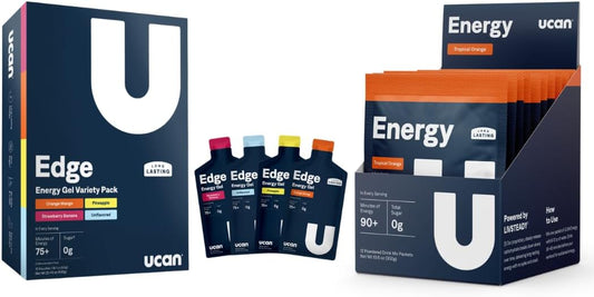 Energy Boosting Training Bundle: Edge Gel Variety Pack, Tropical Orange Powder for Pre & Post Workout | Vegan, Keto-Friendly