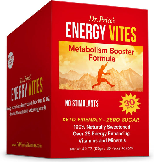 Energy Boosting Vitamins Powder - 30 Packets - Metabolism Booster with Amino Acids, Vitamin B12 - Pre Workout Powder for Men and Women - No Sugar, Gluten Free, Non-GMO
