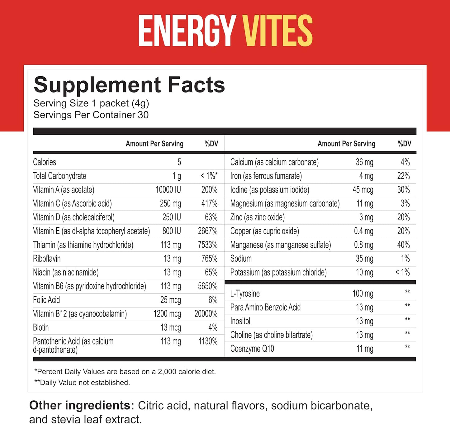 Energy Boosting Vitamins Powder - 30 Packets - Metabolism Booster with Amino Acids, Vitamin B12 - Pre Workout Powder for Men and Women - No Sugar, Gluten Free, Non-GMO