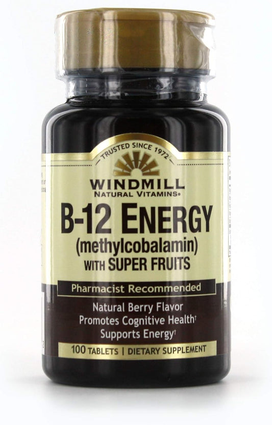 Energy Boosting Windmill Vitamin B-12 Tablets with Super Fruits - 100 Count