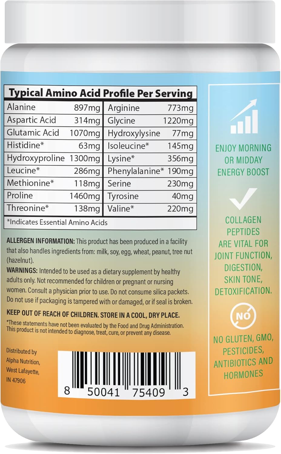 Energy Collagen Powder with Caffeine, Vitamin C, Biotin & Hyaluronic Acid for Hair, Skin & Nails - Mango Passion 8.92 oz