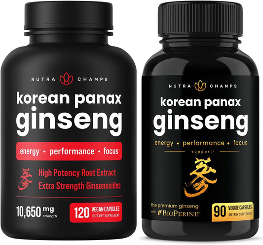 Energy, Focus, and Stamina Support Bundle with Ginseng Gold & Korean Red Panax Ginseng - NutraChamps Duo