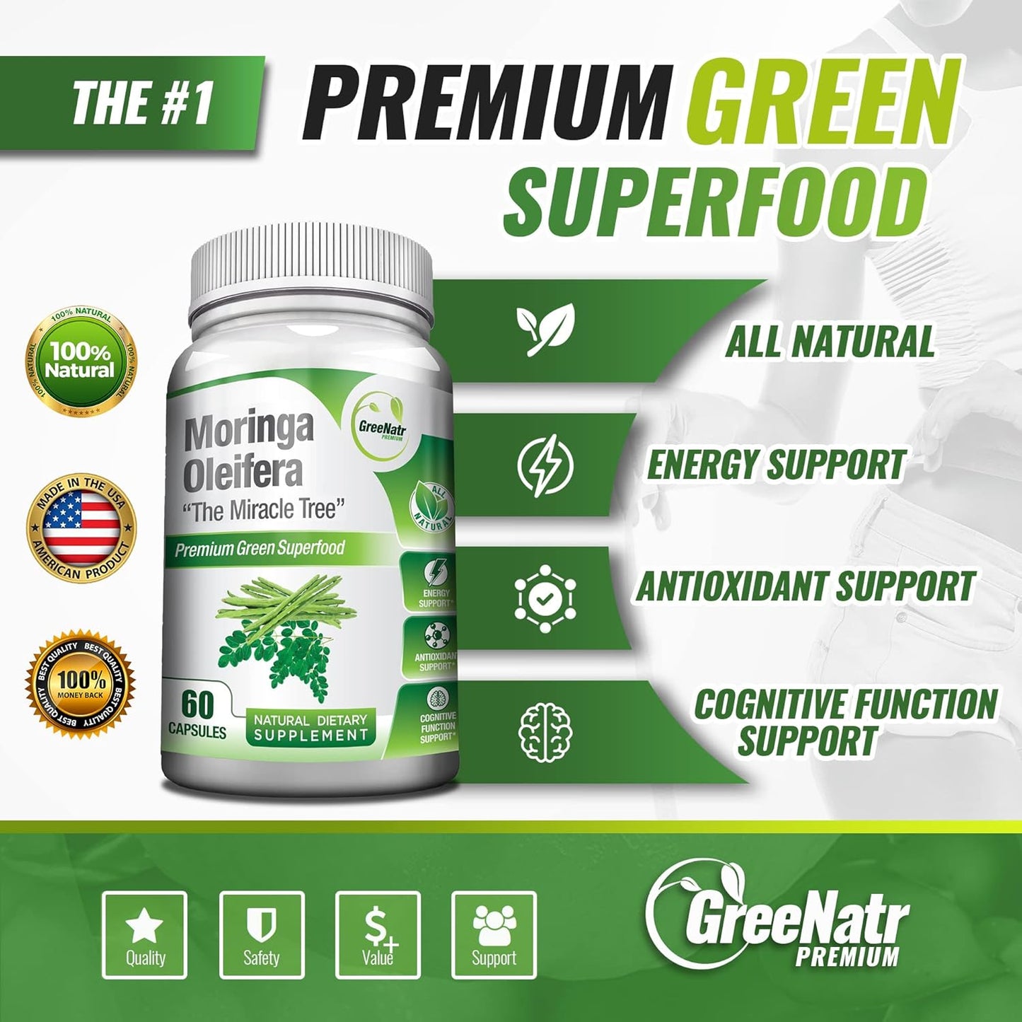 Energy Support & Immune Defense Bundle: Pure Moringa Oleifera Leaf Extract Capsules (1000 mg) + 7-in-1 Immune Support Formula