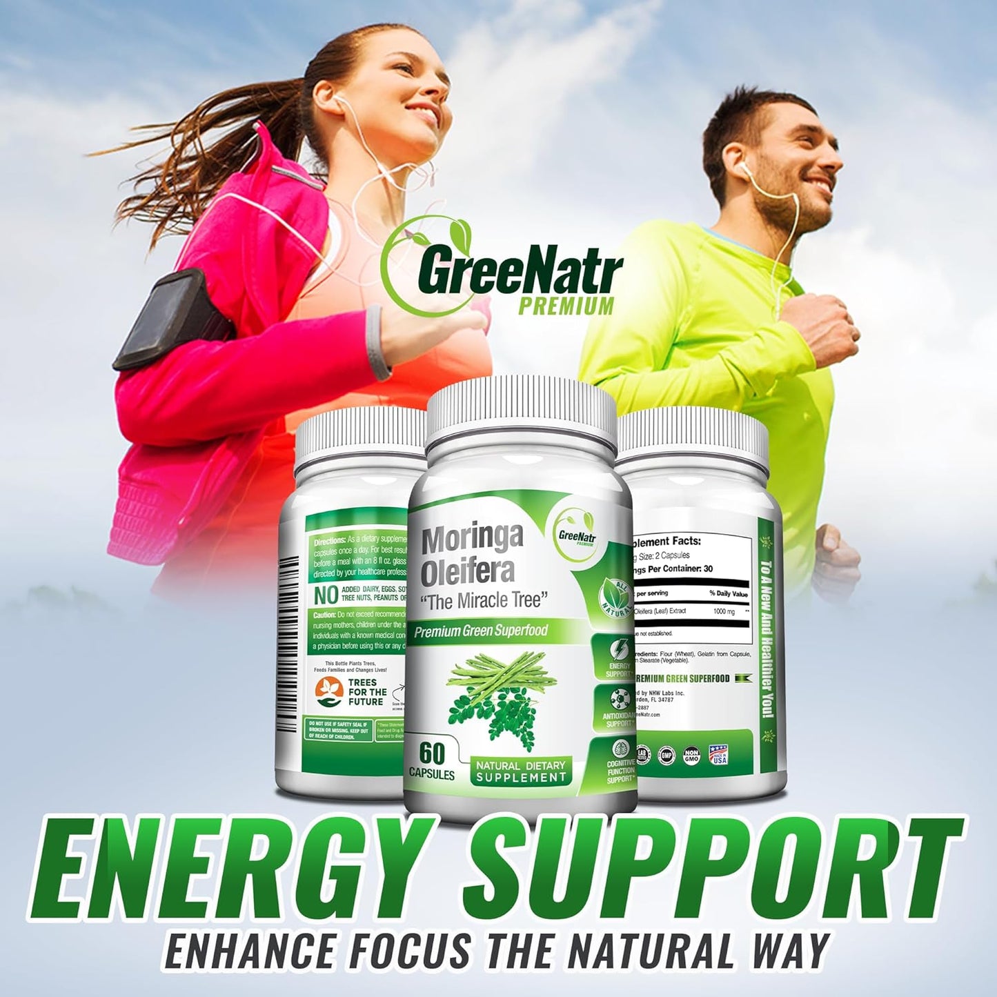 Energy Support & Immune Defense Bundle: Pure Moringa Oleifera Leaf Extract Capsules (1000 mg) + 7-in-1 Immune Support Formula