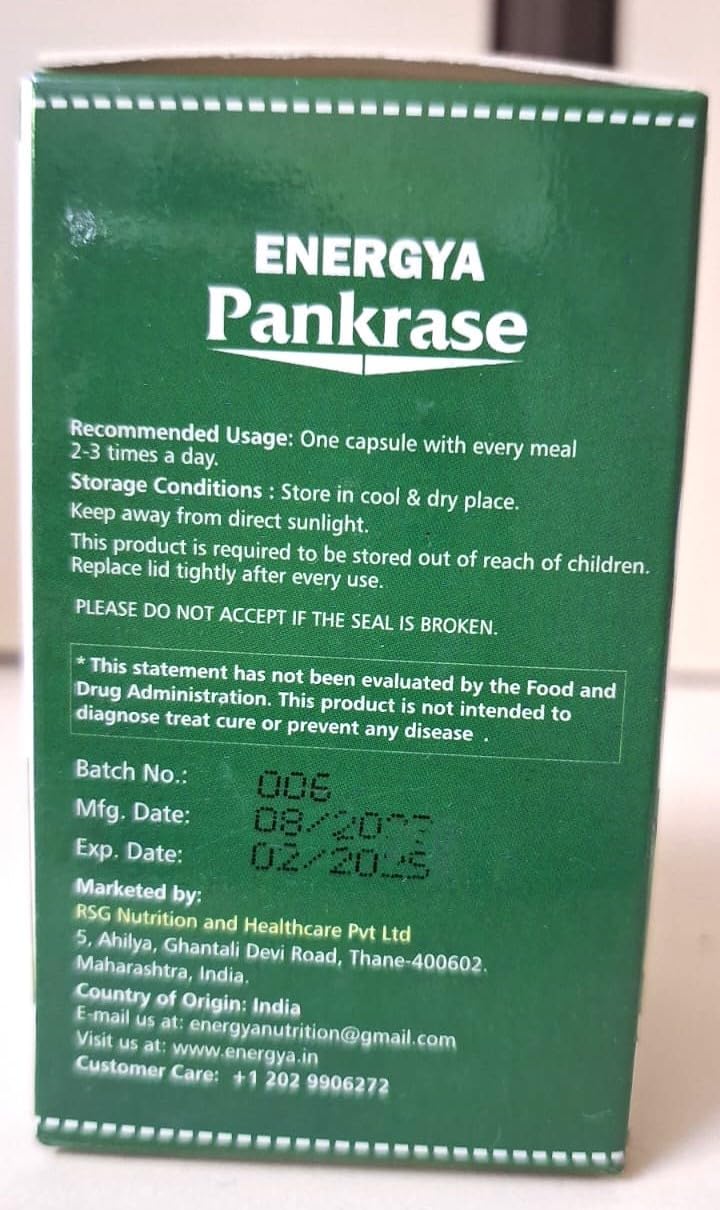 ENERGYA PANKRASE Digestive Enzymes - Physician Recommended for Gas, Bloating, and Nutrient Absorption | Advanced Processing for Maximum Effectiveness